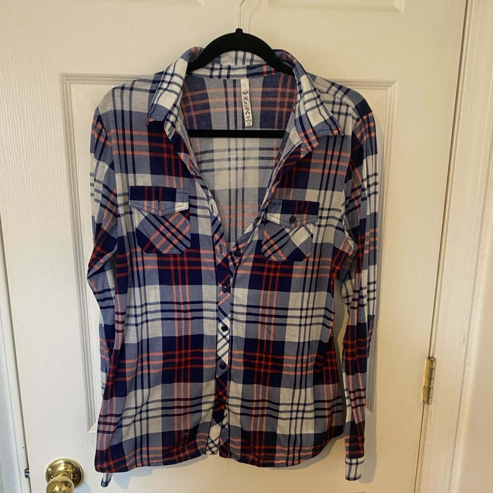 R n B XL checkered rayon blend button down